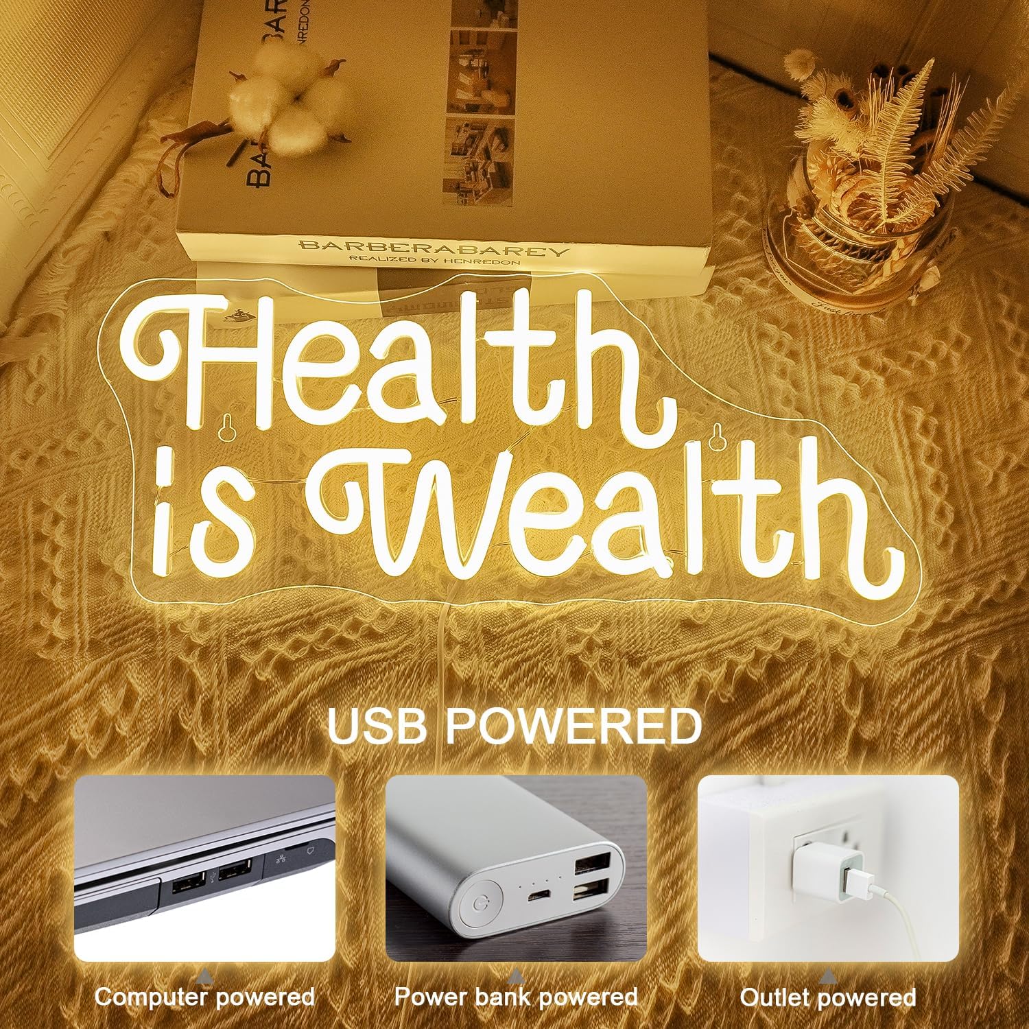 الصحة هي الثروة - لافتة نيون ت - مراجعة Health Wellness Office وسعره